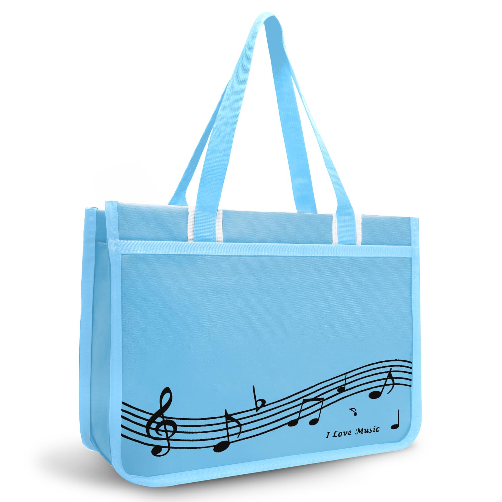 BestSounds Piano Bag, Zipper Waterproof Music Book Tote Bag Piano Accessories for Women, Gifts for Musicians (Blue Music)