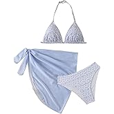 SOLY HUX Girl's Summer Swimsuit Set Floral Halter Triangle Bikini Set with Wrap Skirts Beachwear