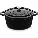 Velaze 7.5 QT Dutch Oven Pot with Lid, Enameled Cast Iron Dutch Oven with Dual Handles for Sourdough Bread Baking, Cooking, Non-stick Enamel Coated Cookware (Black)