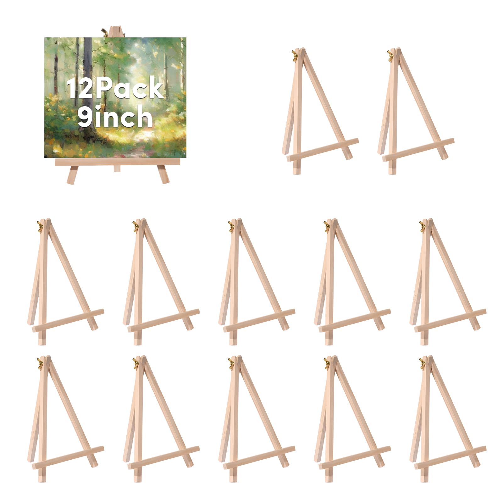View 1 of 12 Pack Easel for Painting, Mini Easel 9 inch Wooden Painting Easel Stand for Display, Durable Small Wood Art Tabletop Easel Canvas Holder Stand for Kids Adults Paint