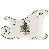 Spode Christmas Tree Embossed Sleigh Plate, 13.5" Festive Serving Dish for Christmas Tableware - Fine Porcelain Decorative Holiday Platter for Serving Holiday Treats & Table Décor