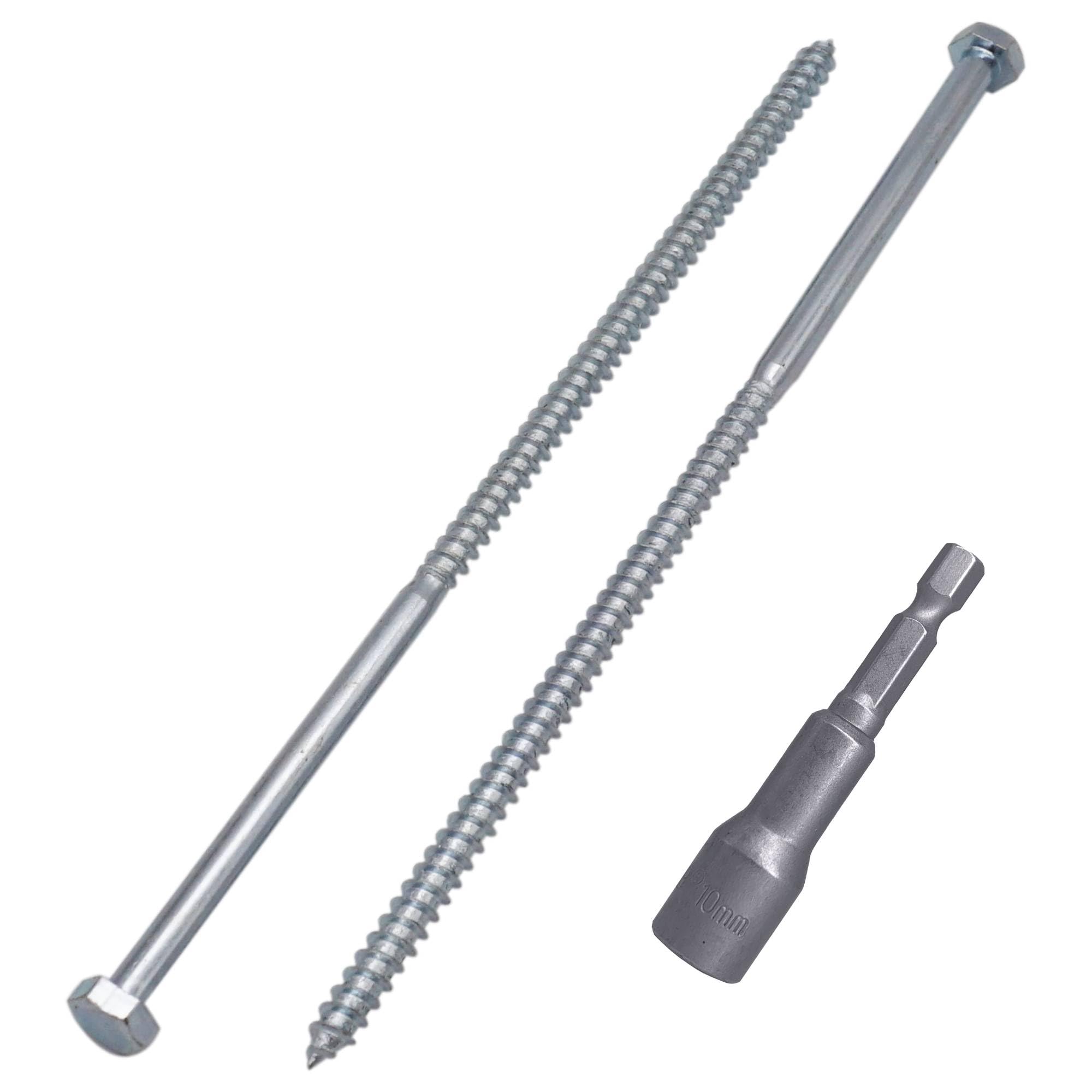 SKIR'CO (30 pcs) Zinc Plated Steel Hexagonal Head Wood Screws M6 x 180 mm, DIN 571 Coach Screws, Lag Bolts (with Magnetic Hex Bit)