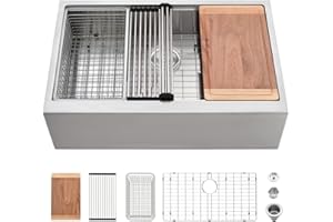 VASOYO 27x22 Farmhouse Kitchen Sink Workstation - 16 Gauge Stainless Steel Single Bowl - Undermount Installation - Brushed Ni