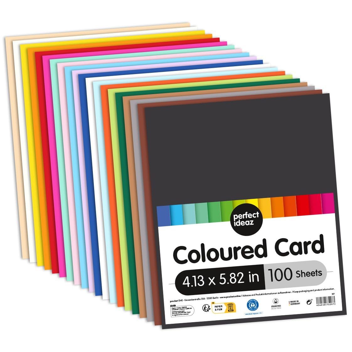 perfect ideaz 100 Sheets Coloured Art Paper, Card Stock, A6 Size Construction Paper (4.13 x 5.83 in), Photo Carton in 20 Different Solid-Colours, 300 g/m² Quality Sheets, Clay Drawing Card for Crafts