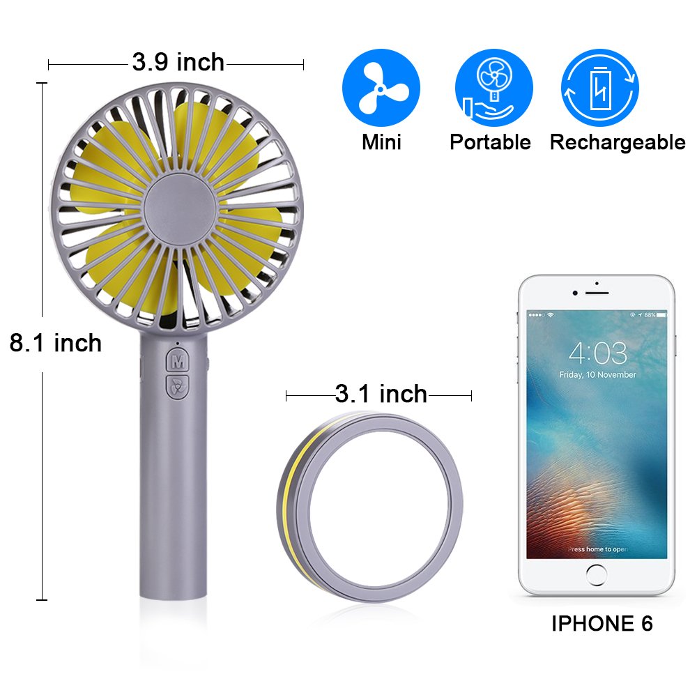 Idealife Portable Fan Mini Personal Fan Handheld Fan USB Rechargeable Battery Operated Fan with 3 Adjustable Speeds Mirror Base Small Powerful Hand held Fan for Desk Table Home Office Travel Outdoor