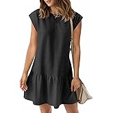 Wenrine Womens Summer T Shirt Dress Casual Short Cap Sleeve Ruffle Hem Crewneck Loose Mini Dresses