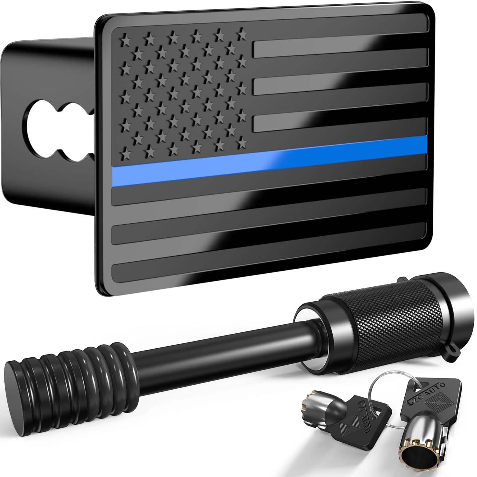 Photo 1 of TOEASYTY Heavy American Flag Metal Trailer Hitch Cover for 2" inch Receivers,Tow Hitch Covers 2 Inch for Truck Accessories (with 5/8-Inch Pin Diameter Trailer Hitch Lock, Blue Line)