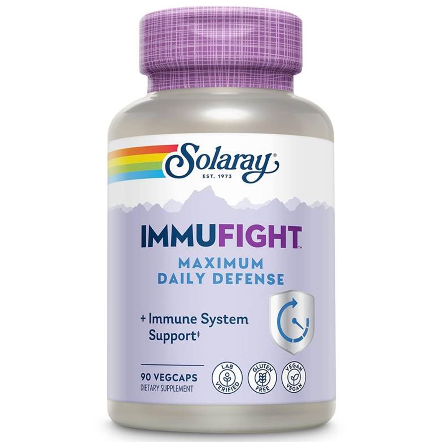 SOLARAY Immufight Maximum Daily Defense, All Day Immune Support, Vitamin C, Vitamin D, Zinc, Probiotics, Monolaurin, Acerola & More, Vegan & Gluten Free, 60 Day Guarantee, 30 Servings, 90 VegCaps