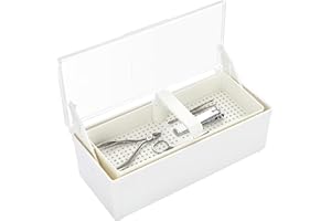 JUXYES Plastic Sterilizing Tray for Nail Art Accessories Tools, Portable Nail Art Tool Sterilizer Tray with Strainer, Storage Box Tool Box for Tweezer Manicure Tools Pedicure Tool