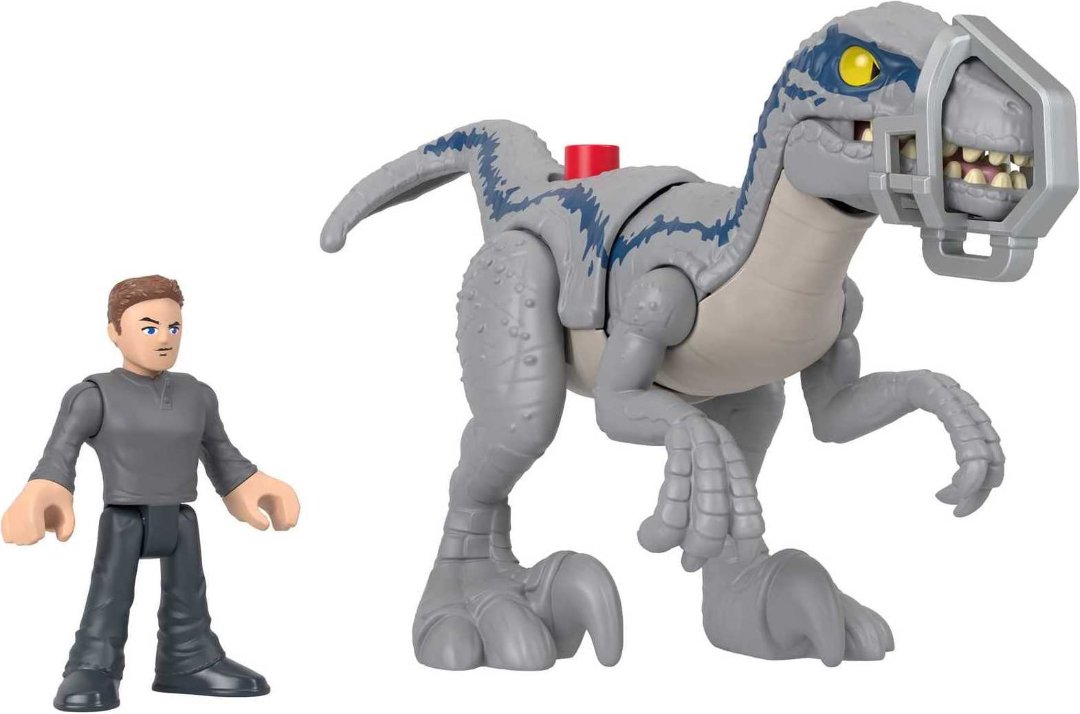 Imaginext Jurassic World Dominion Dinosaur Toy Set with Blue and Owen Grady for Preschool Pretend Play, Breakout Blue ​, HKG15