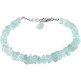 CRYSTALIS Natural Raw Sea Aquamarine Adjustable Bracelet, High Grade Rough Gemstones, Chakra Healing Crystals, Gift Giving Jewelry with 925 Sterling Silver, 8 inch