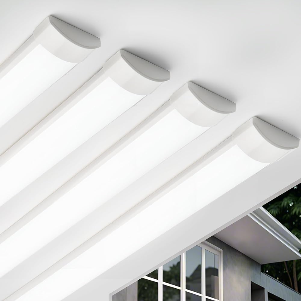 Qsmile 4FT LED Batten Light 4 Pack 32W 6500K 3550lm PC Body Indoor