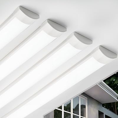 Qsmile 4FT LED Batten Light 4 Pack 32W 6500K 3550lm PC Body Indoor