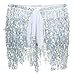 Glamaker Womens Summer Beach Wrap Sequins Tassel Mini Skirts Belly Dance Hip Scarf Belt ,Silver,One Size
