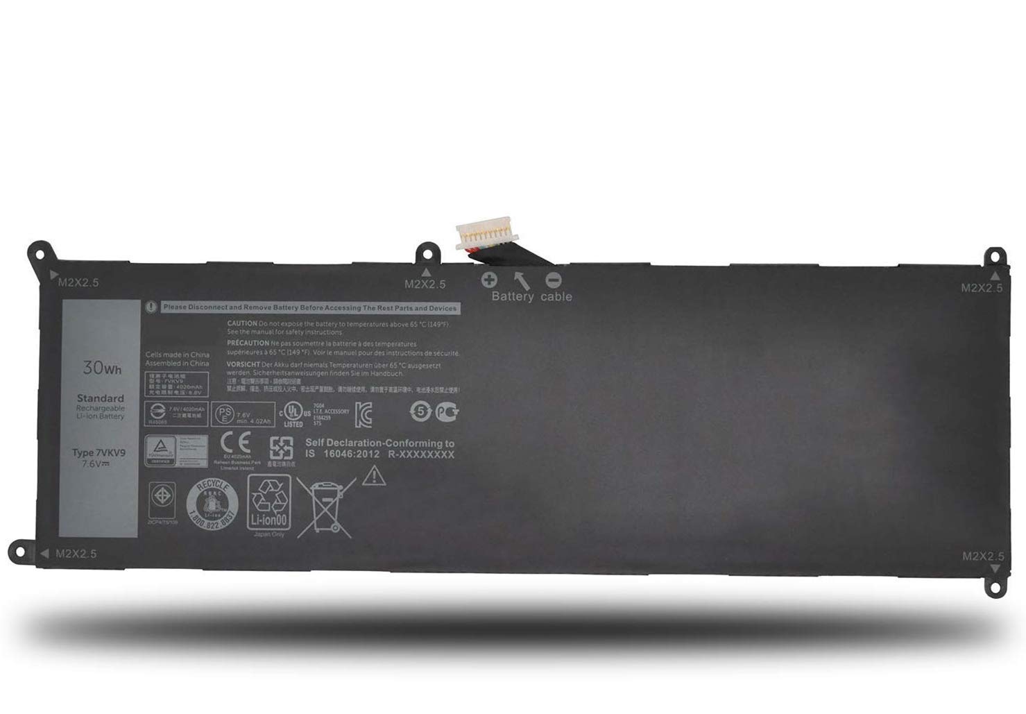 ASKC 7VKV9 Laptop Battery for Dell XPS 12 9250 12-9250-D1308TB 12-9250-D1508TB Latitude 12 7275 Series Notebook 9TV5X 0V55D0 V55D0 7.6V 30Wh