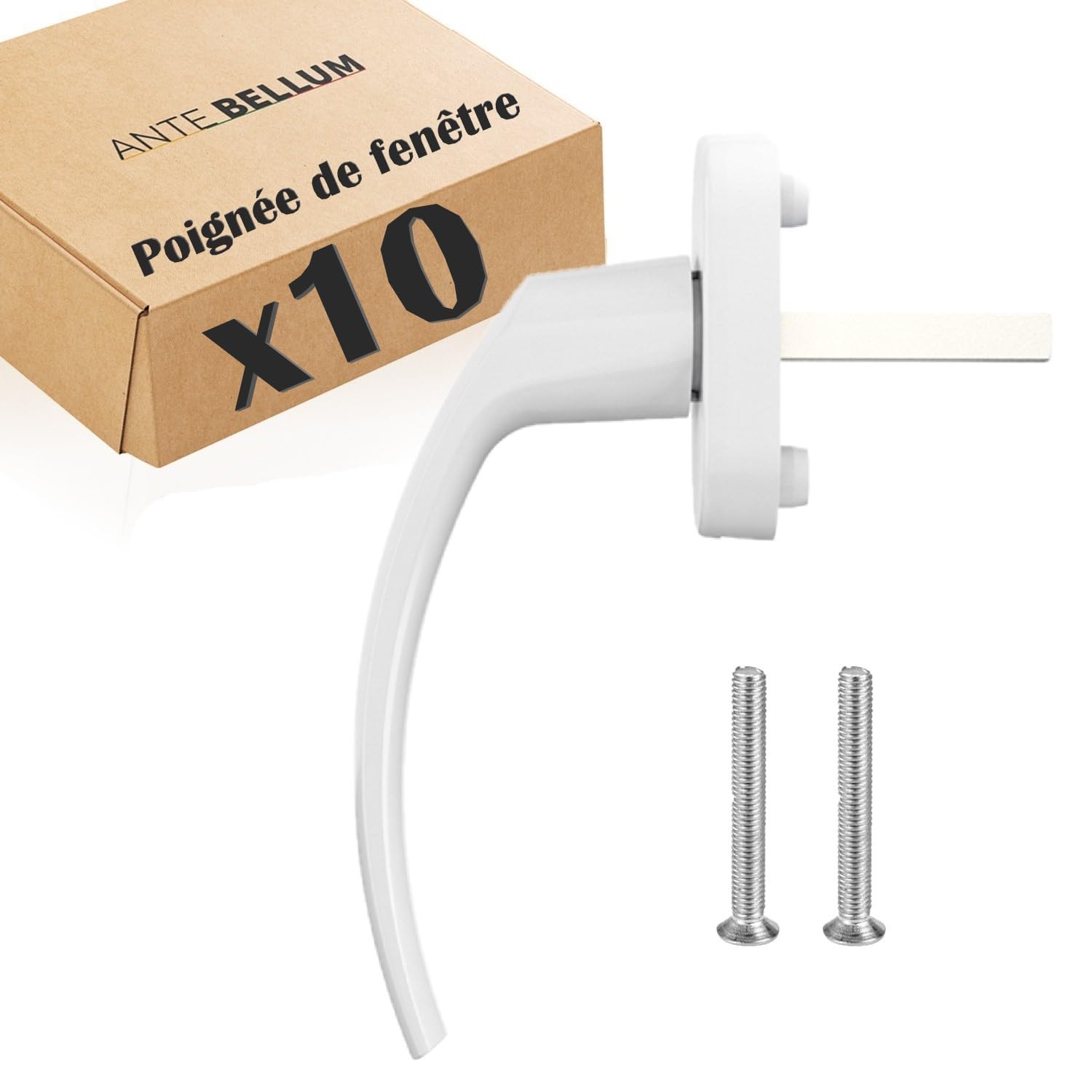 Ante bellum White Aluminium Window Handle - Safe and Stylish Accessory for Windows and Doors with 35mm Long pin. Suitable for Most Standard Windows. (White, 10 Units)