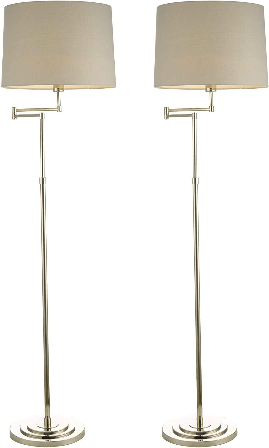 Set Of 2 Contemporary Swing Arm Floor Light Lamp Stands In Polished Nickel With Grey Linen Shade Amazon Co Uk Lighting