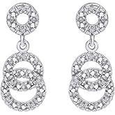 14k Gold Over Sterling Silver White Natural Diamond Accent Interlocked Drop Earrings For Women (1/20 Cttw, I-J Color, I2-I3 Clarity)