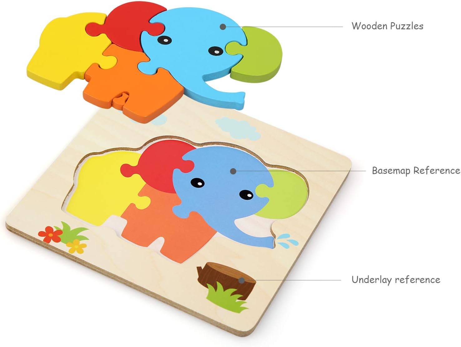 Felly Wooden Toys - 4 Pack Jigsaw Puzzles for Toddlers 1 2 3 Years Old, Boys & Girls Educational Montessori Toys Gift with 4 Animals Patterns, Bright Vibrant Color Shapes of Animal - Image 5