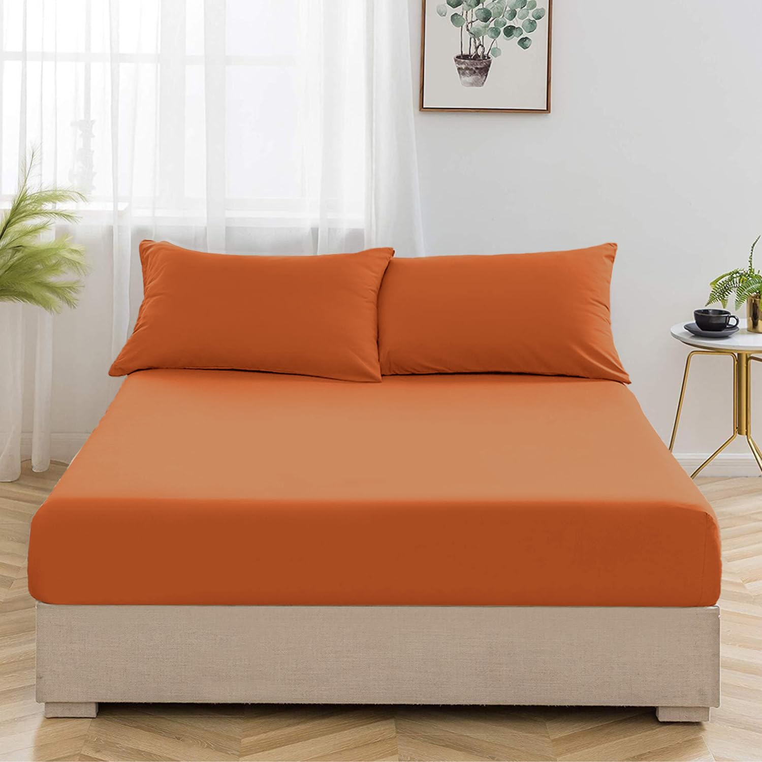 Oxford Homeware Rust Single Fitted Sheets -100% Brushed Microfibre 1800 Easy Care 25 cm Deep Single Bed Sheet - Shrinkage and Fade Resistance