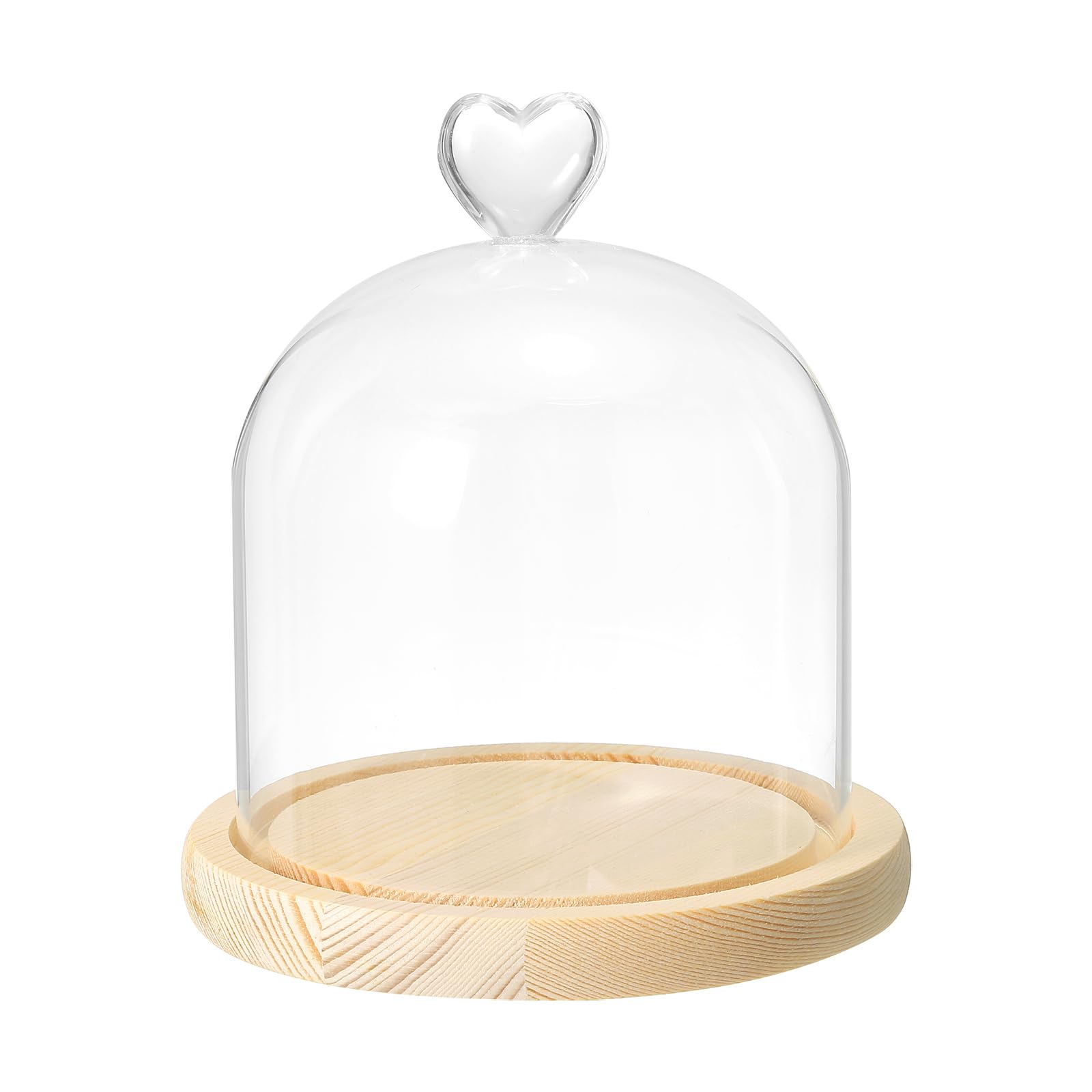 PATIKIL 4.7"x4.7" Glass Dome Cloche, Clear Glass Bell Jar Display Case Tabletop Centerpiece with Wooden Base for LED Light Plants Home Decor, Natural