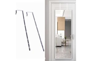 1Pair White Over The Door Mirror Hanger, Adjustable 4-Level Hanger Brackets Set Door Depth Heavy Duty Hook (Not Included Mirr