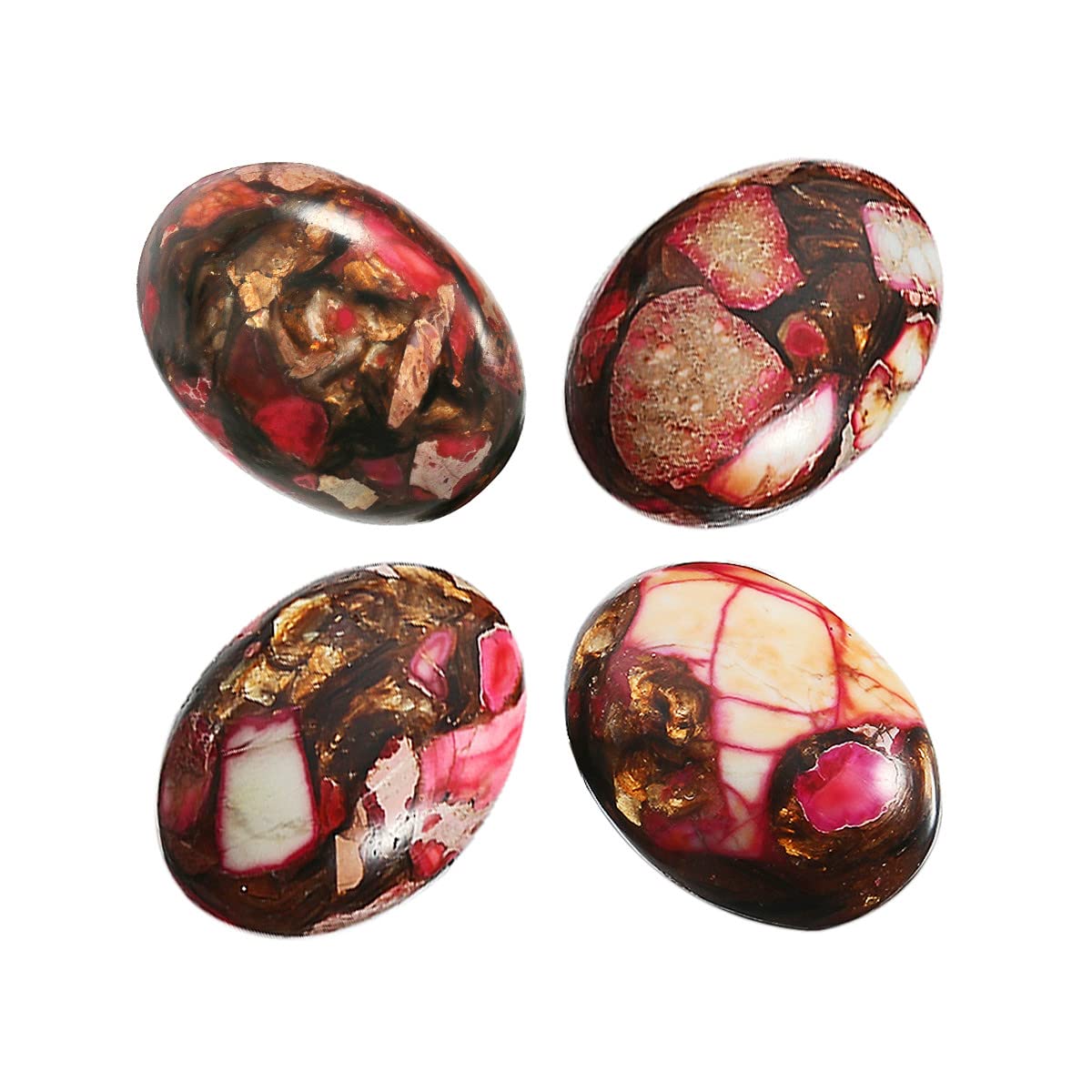 Nupuyai 4pcs Red Brown Oval Stone Flatback Cabochons for Jewelry Making DIY Charms, Sea Sediment Jasper, 18x25mm