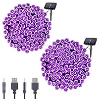 Qunlight Solar Fairy String Lights 72ft 200 LED Outdoor Waterproof USB Solar Powered 2 Modes with Timer Function Decorative Lighting for Patio Law Xmas Garden Homes Party Decore(Purple 2pcs)