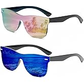 swanoble UV400 Rimless One-Piece Lens Reflective Sunglasses - Colored Mirrored Sun Glasses for Men & Women (2 Pack)