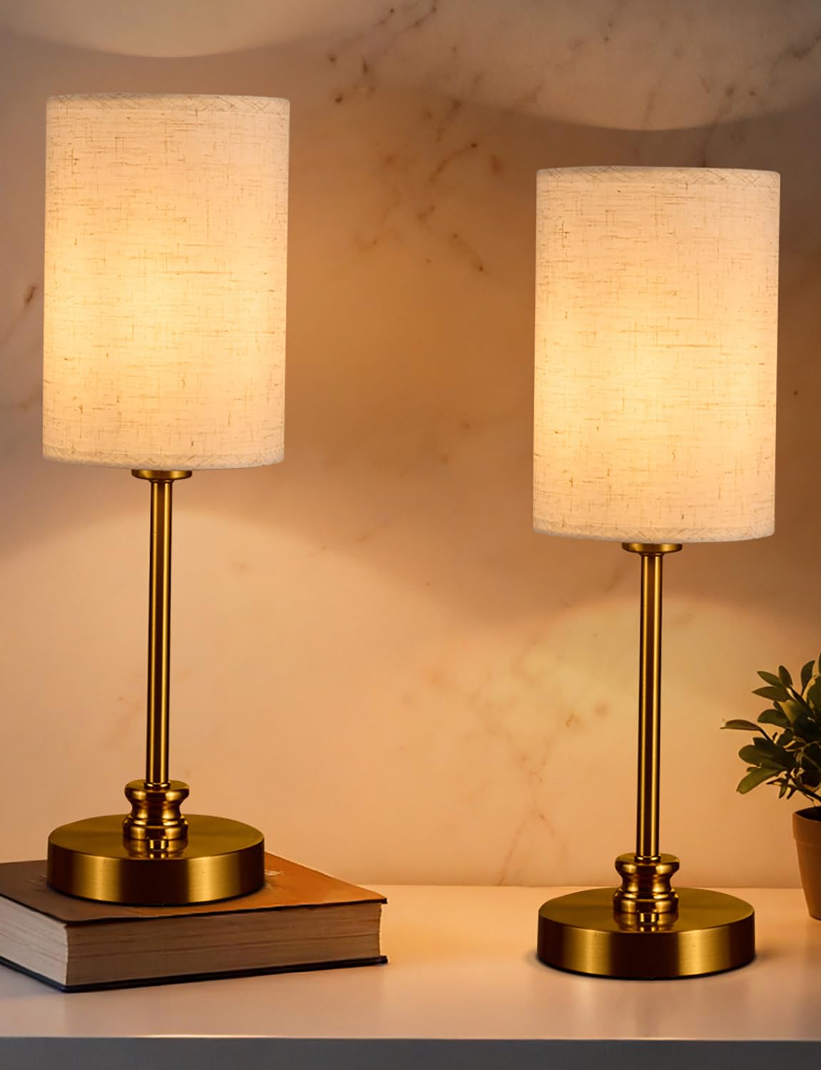 Photo 1 of Bojim 2 Pack Rechargeable Cordless Table Lamp, Gold Bedside Lamps with USB Port, 4000mAh Battery Operated Lights, Touch for 3-Level Dimmable for Nightstand Kitchen Bathroom Bookshelf Bedroom