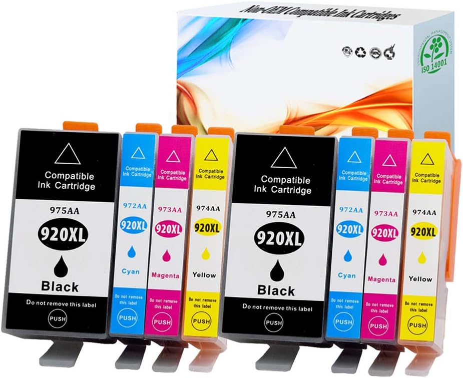 HGZ 8 Pack HP920 920XL Compatible Ink Cartridges Replacement for HP 920 XL HP920 Used in Officejet 6500 6000 7000 7500A 6500A Printer (2 Black+2 Cyan+2 Magenta+2 Yellow)