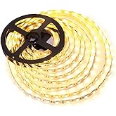 HAUTY Warm White LED Strip Light, Non-Waterproof 16ft/5m SMD5050 Total 300 LEDs (60 LED/m) DC12V Flexible Cuttable Warm LED Tape Light (No 12V Power Plug/Adapter)
