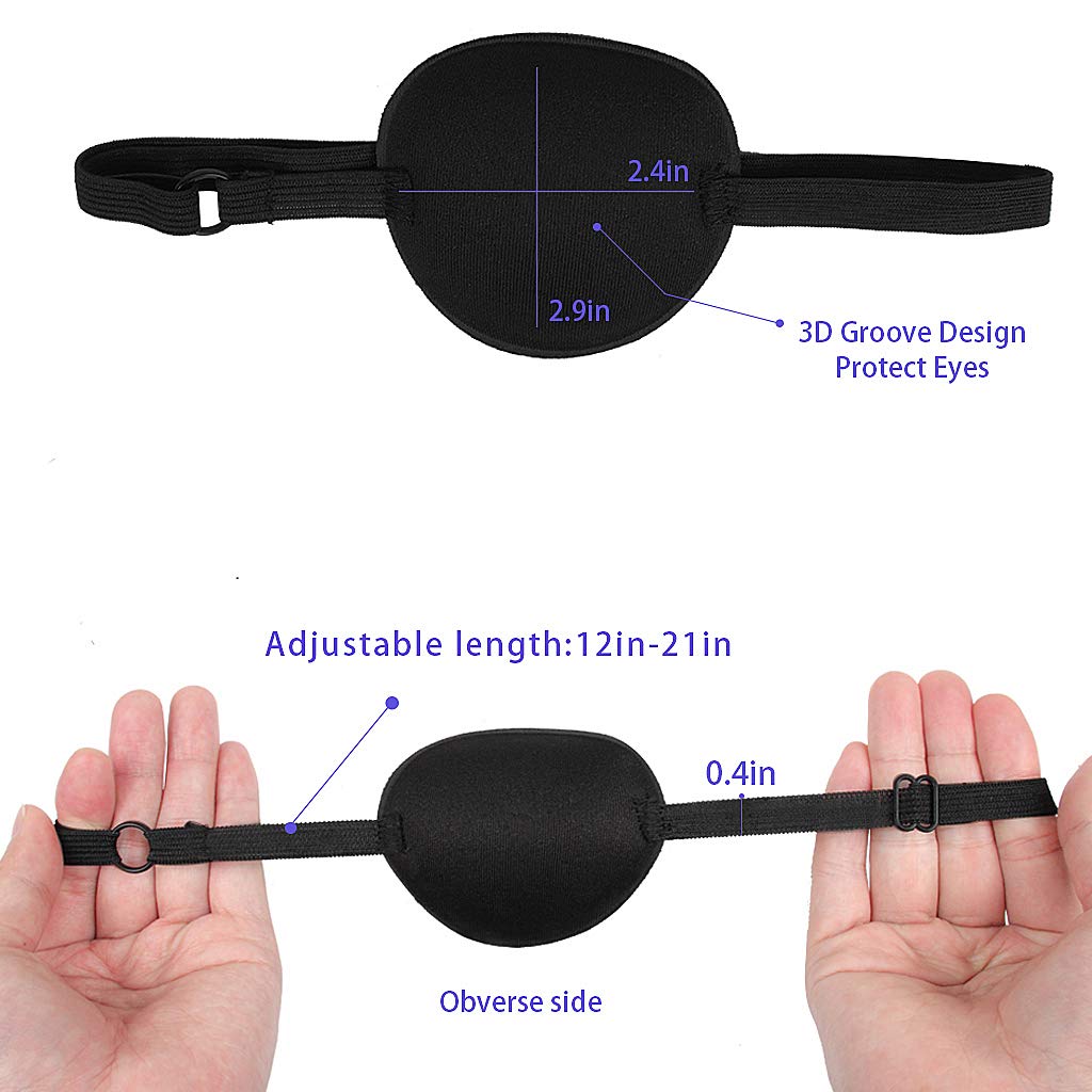 Edealing 2 PCS Eye Patch Set for Adults and Kids, Single Eye Mask with Adjustable Buckle Soft and Comfortable Pirate Eye Patch for Amblyopia Lazy Eye-Black : Beauty