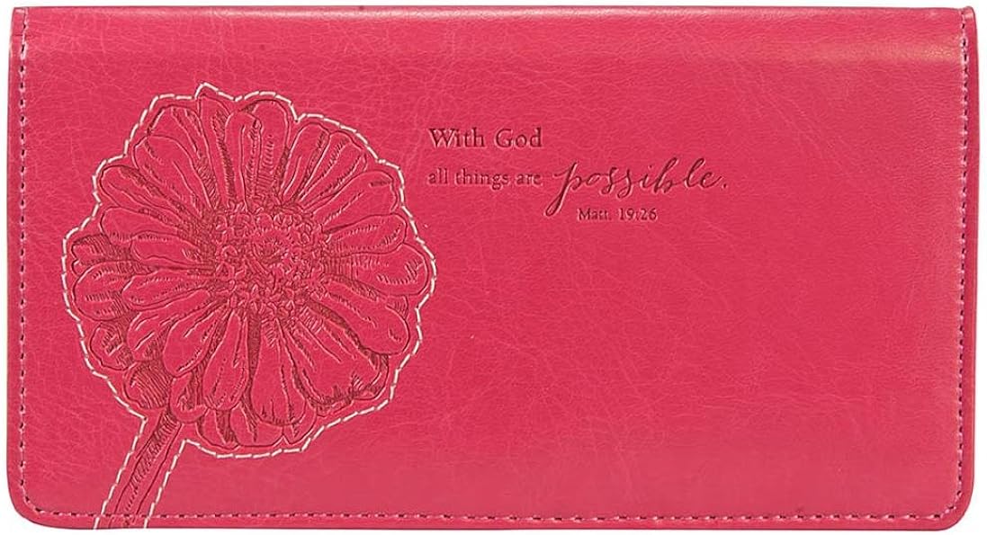 Checkbook Cover for Women “All Things Are Possible” Christian Pink