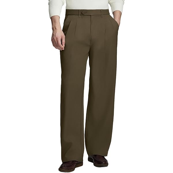 Men Business Suit Pants with Double Pleats Pleat-Front Dress Pant