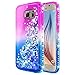Galaxy Note 5 Case with Tempered Glass Screen Protector for Girls Kids Women, NageBee Glitter Liquid Sparkle Bling Floating Waterfall Shockproof Cute Case for Samsung Galaxy Note 5 -Purple/Blue