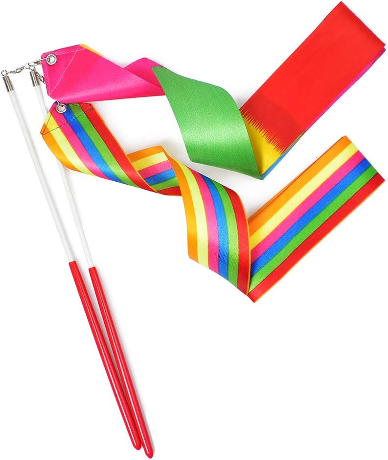 Juianer Dance Ribbons Rainbow Streamers Rhythmic Gymnastic Ribbon Wands Rods for Children
