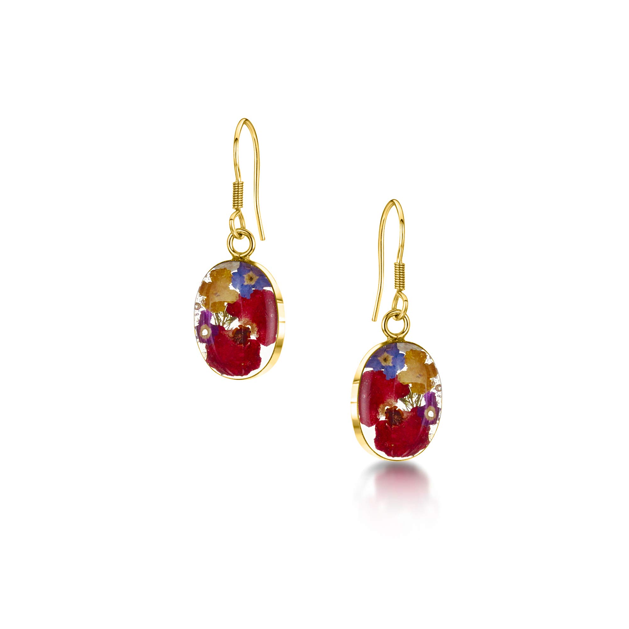 Shrieking Violet 18ct Gold-Plated Oval Real Flower Drop Earrings - Assorted Flowers (Multicolour)