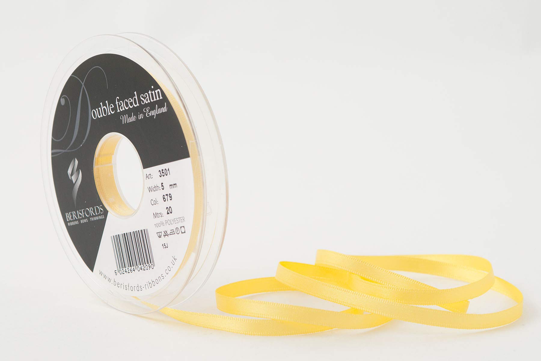 Berisfords Double FACE Poly Satin Ribbon, Yellow, 10x1x10 cm