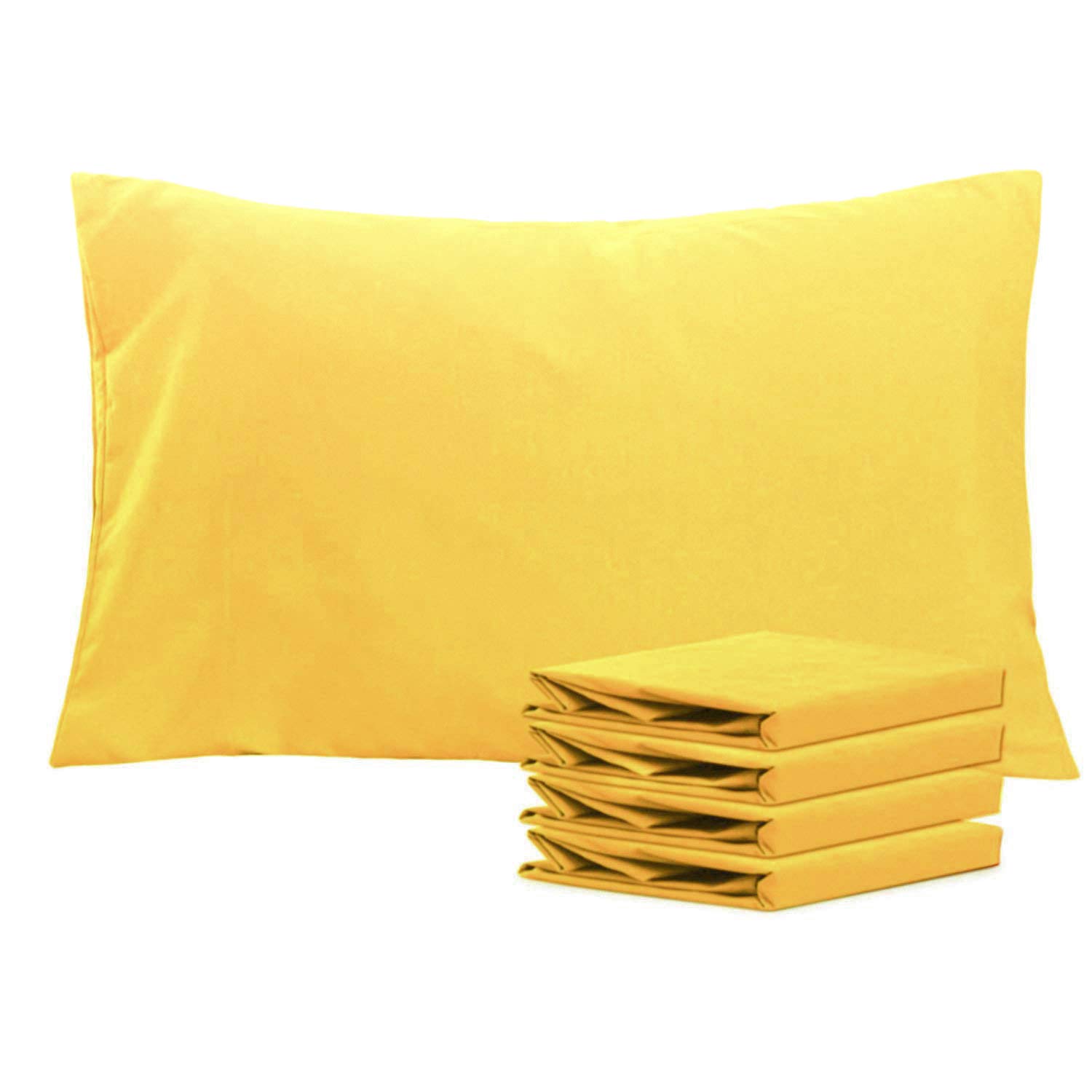 NTBAY 4 Pack 100% Brushed Microfiber Plain Pillowcases, 1800 Super Soft and Cozy, Wrinkle, Fade, Stain Resistant with Envelope Closure Bed Pillow Cases, 50x75 cm, Yellow