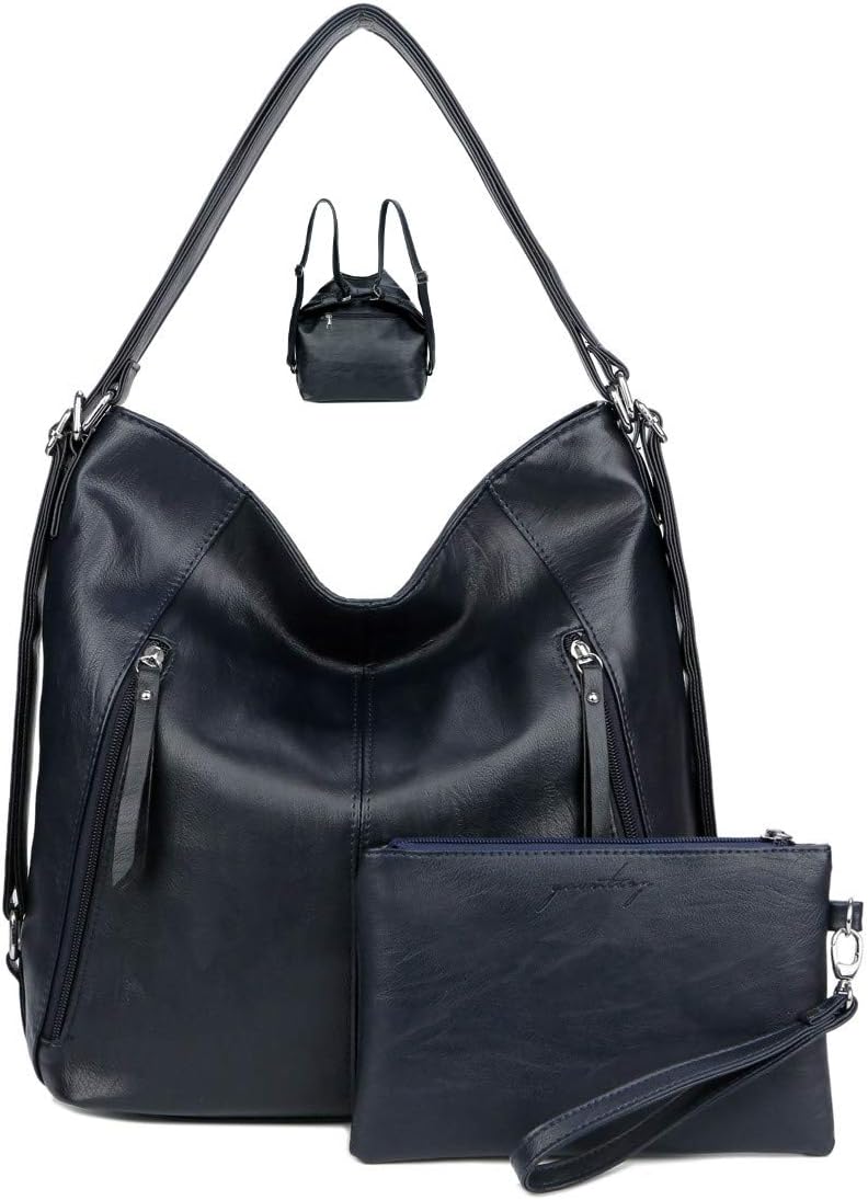 YOUNTASY Hobo Handbags for Women Large Shoulder Bag Convertible Purse Backpack with Outside Pockets& Matching Wristlet Pouch