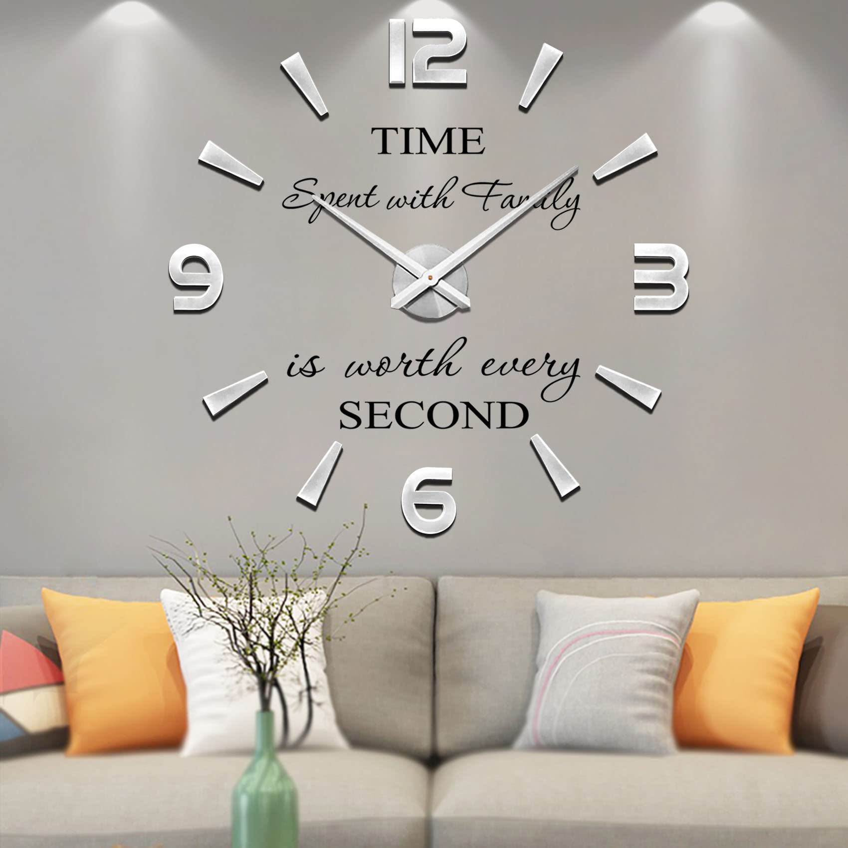 VANGOLD Modern Mute DIY Frameless Large Wall Clock 3D Mirror Sticker Metal Big Watches Home Office Decorations