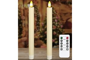 Upgraded Real Wax LED Flameless Taper Candles with Remote, KSWING 2 PCS Ivory Candlesticks Battery Operated 3D Flickering - 9.6" Long Realistic Fake Candle Sticks for Home/Wedding/Fireplace Xmas Decor