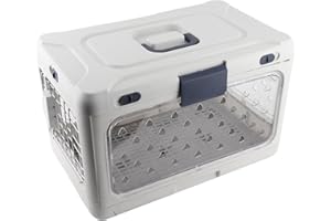 Asixxsix Foldable Cat Crate for Travel, Portable Plastic Pet Kennel with Transparent Design for Small Dogs and Cats, Airline 