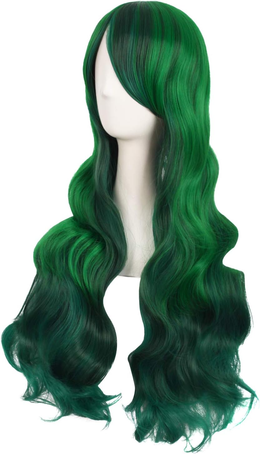 MapofBeauty 28 Inch/70cm Beautiful Long Wavy Harajuku Style Cosplay Wig (Lake Green/Grass Green), 28 inch (Pack of 1) - Image 4