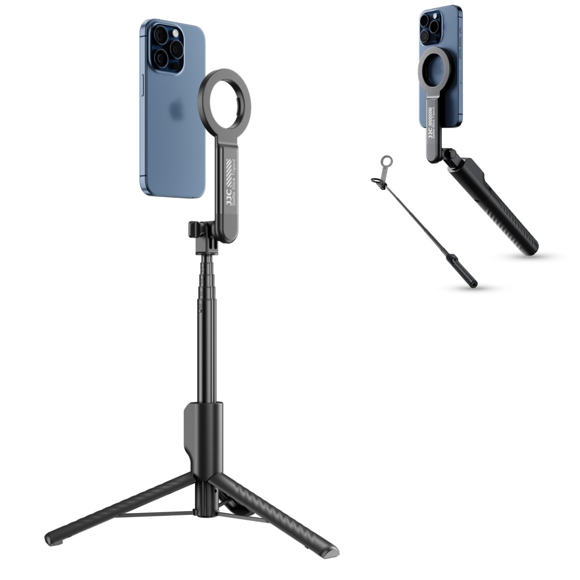 Magnetic Selfie Stick Phone Tripod, Extendable Cell Phones Tripod Stand with Detachable Wireless Remote & Phone Clip Compatible with MagSafe for iPhone 17 16 15 14 13 Pro Max Gopro & All Phones
