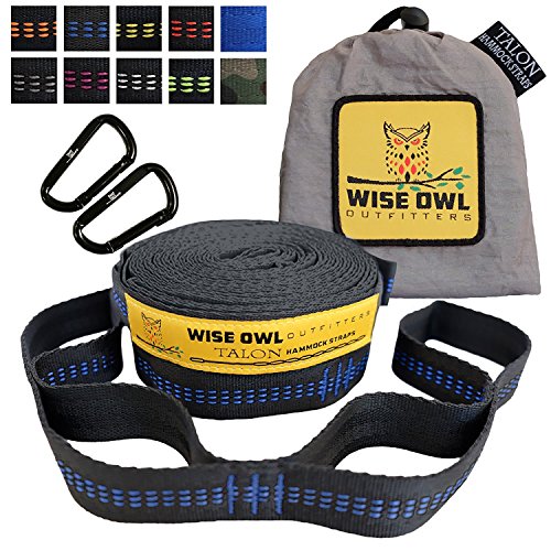 Wise Owl Outfitters Talon Hammock Straps - Combined 20 Ft Long, 38 Loops W/ 2 Carabiners - Easily Adjustable, Tree Friendly Must Have Gear For Camping Hammocks Like Eno Red Stitching