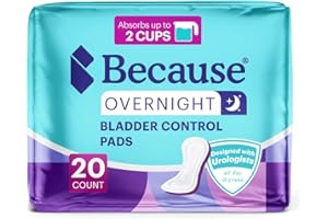 Because Overnight Incontinence Pads for Women – Moderate-to-Heavy Absorbency for Nighttime Use, Long-Length Protection, 20 Count, New Version