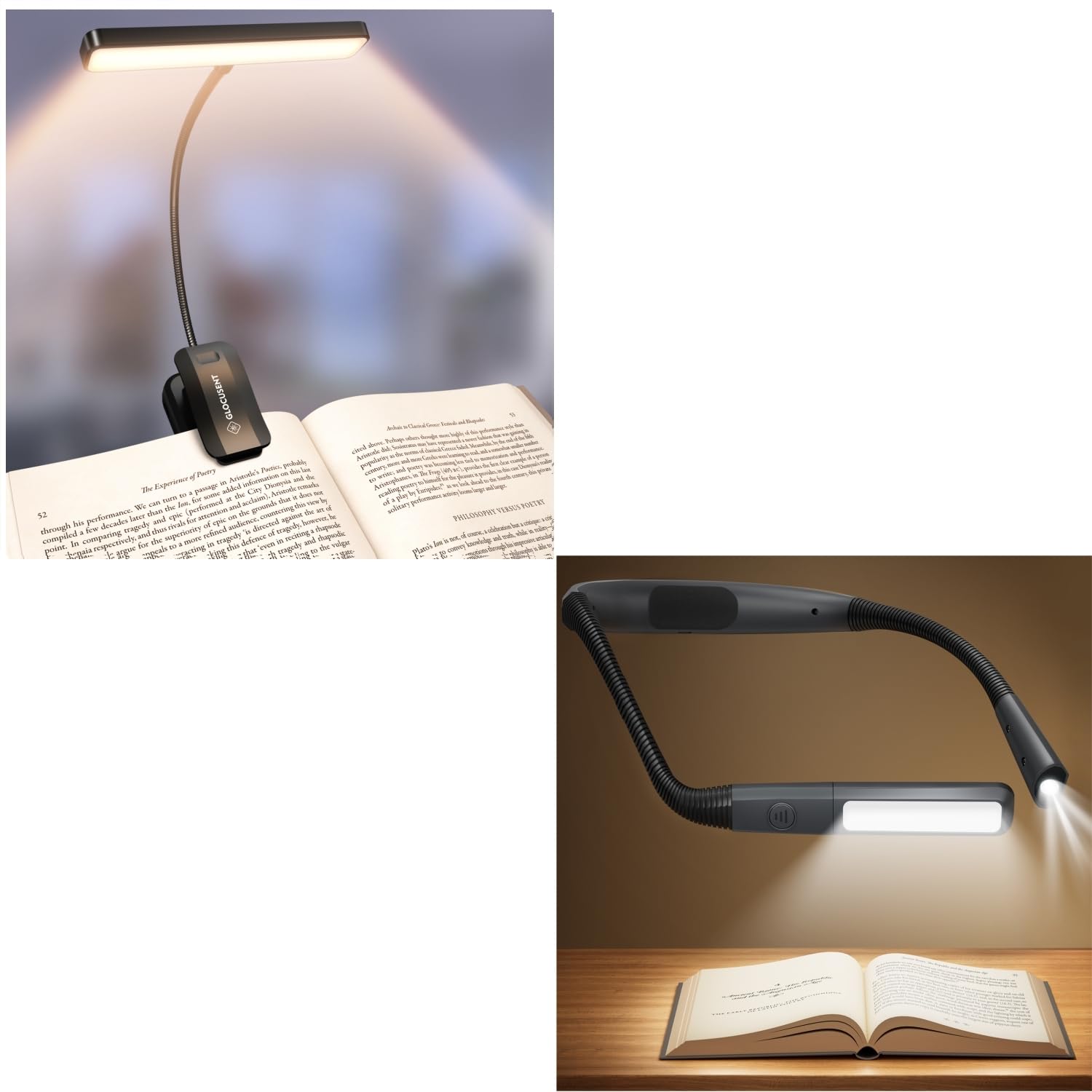 Glocusent 1Pack Clip on Book Light Bundle 1Pack LED Neck Light