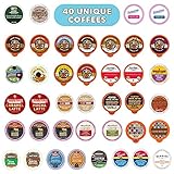 Flavored Coffee Variety Sampler Pack, Kcups and Single Serve Pods, Assorted Flavors with No Duplicates, 40 Count - for Keurig K Cup Machines - Great Coffee Gift